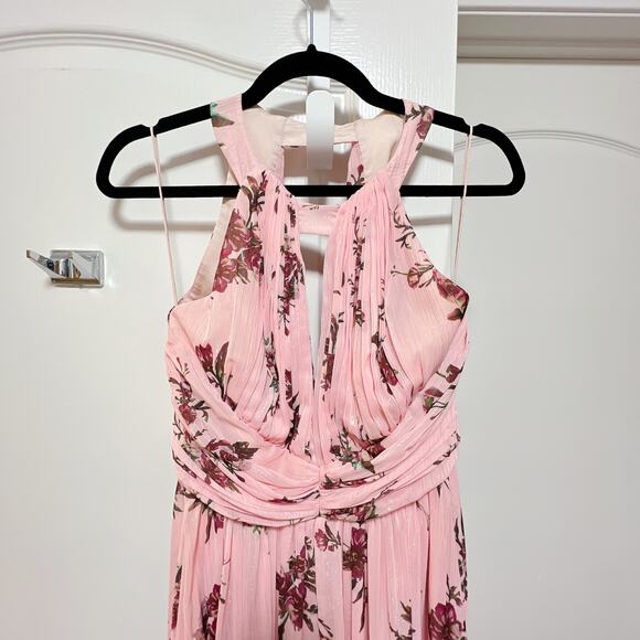 Marchesa Notte Blush Floral Halter Gown Open Back Maxi Dress - Picture 9 of 10